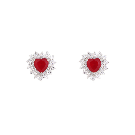 Scarlet Heart CZ Stud Earrings