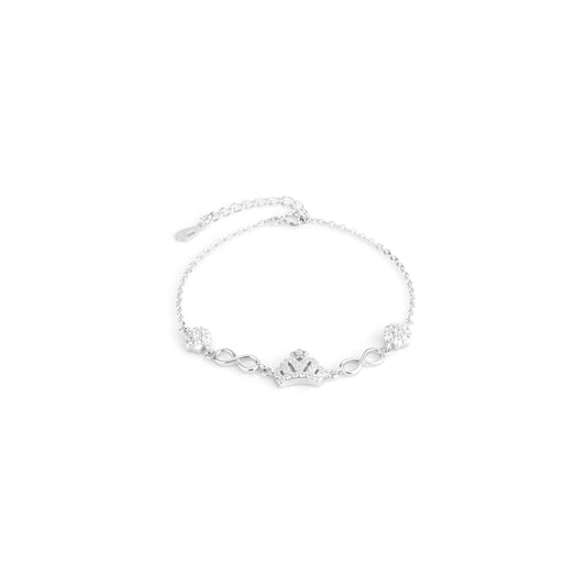 Crowned Infinity Bracelet – 925 Sterling Silver CZ Chain Bracelet