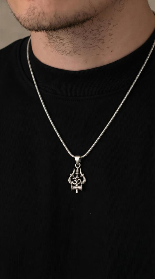 Trishul Om 925 Silver Pendant