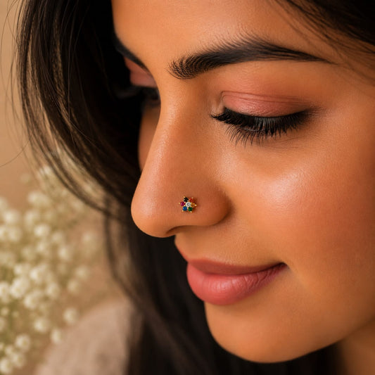 Rainbow Petal Nose Pin in 925 Sterling Silver
