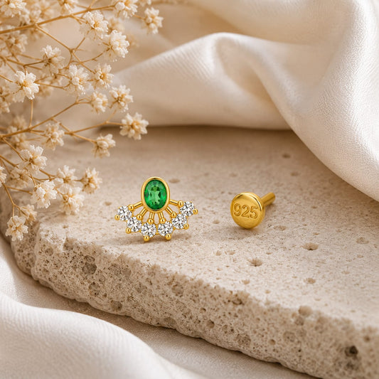 Rajsi Emerald 925 Silver Nose Pin