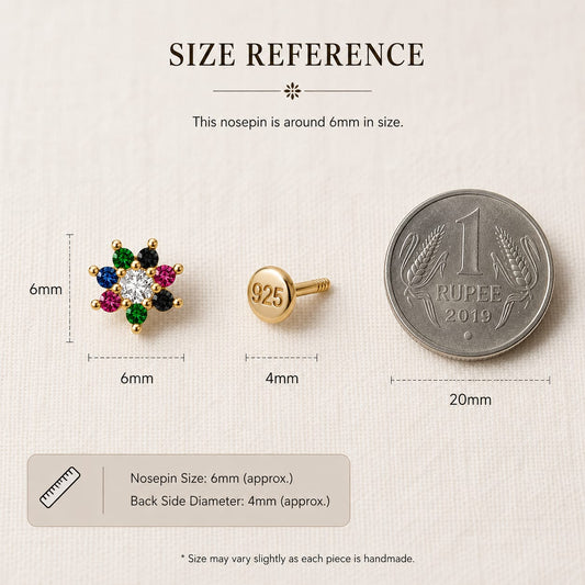 Multicolor Floral Nose Pin in 925 Sterling Silver
