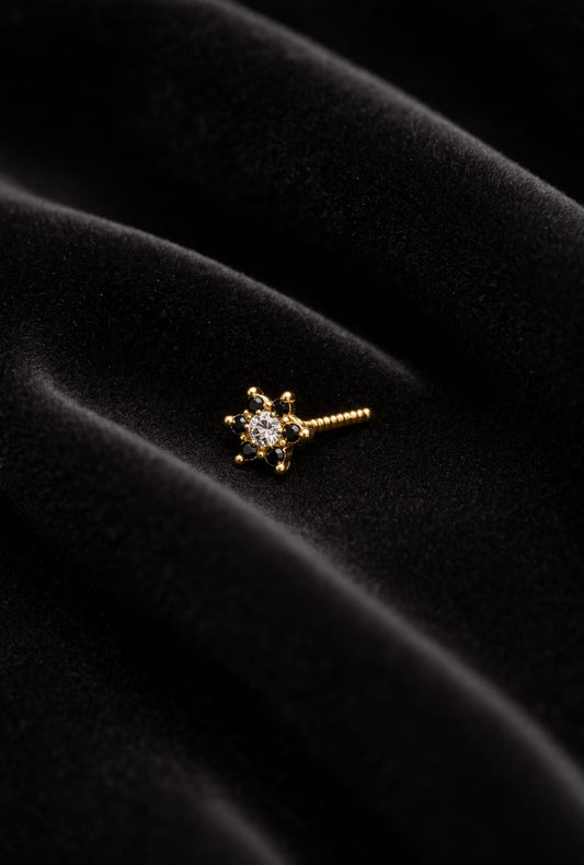 Midnight Bloom 925 Silver Nose Pin