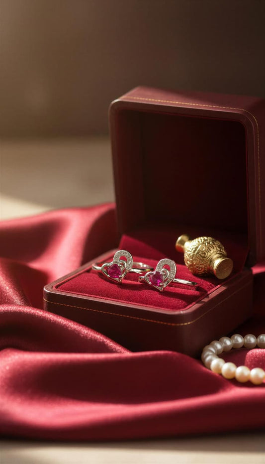 Ruby Heart 925 Silver Toe Rings (Pair)