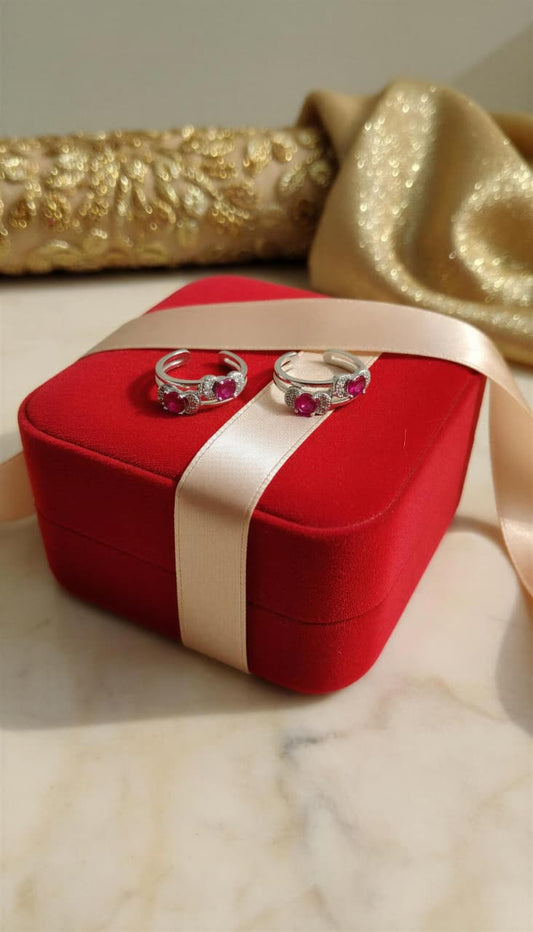 Twin Ruby 925 Silver Toe Rings (Pair)