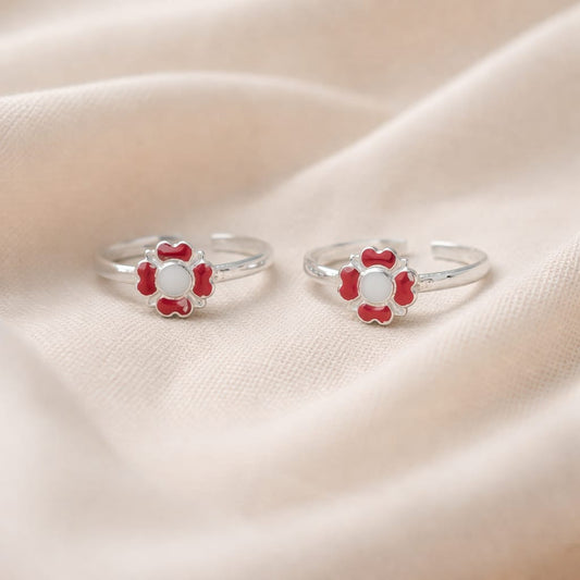Red Blossom 925 Silver Toe Rings (Pair)
