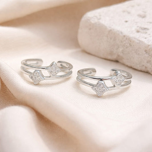 Geo Spark Duo 925 Silver Toe Rings (Pair)