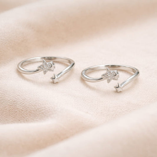 Starlit Charm 925 Silver Toe Rings (Pair)