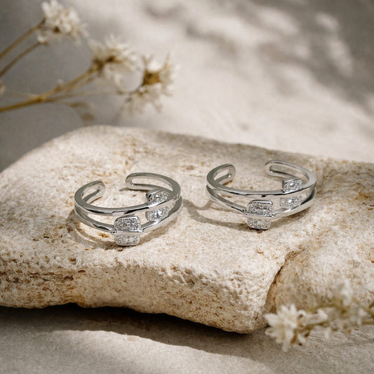 Minimal Duo Spark 925 Silver Toe Rings (Pair)