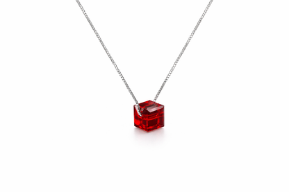 Red Crystal Cube Necklace | 925 Sterling Silver