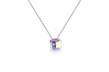 Iridescent Cube Pendant Necklace in 925 Silver