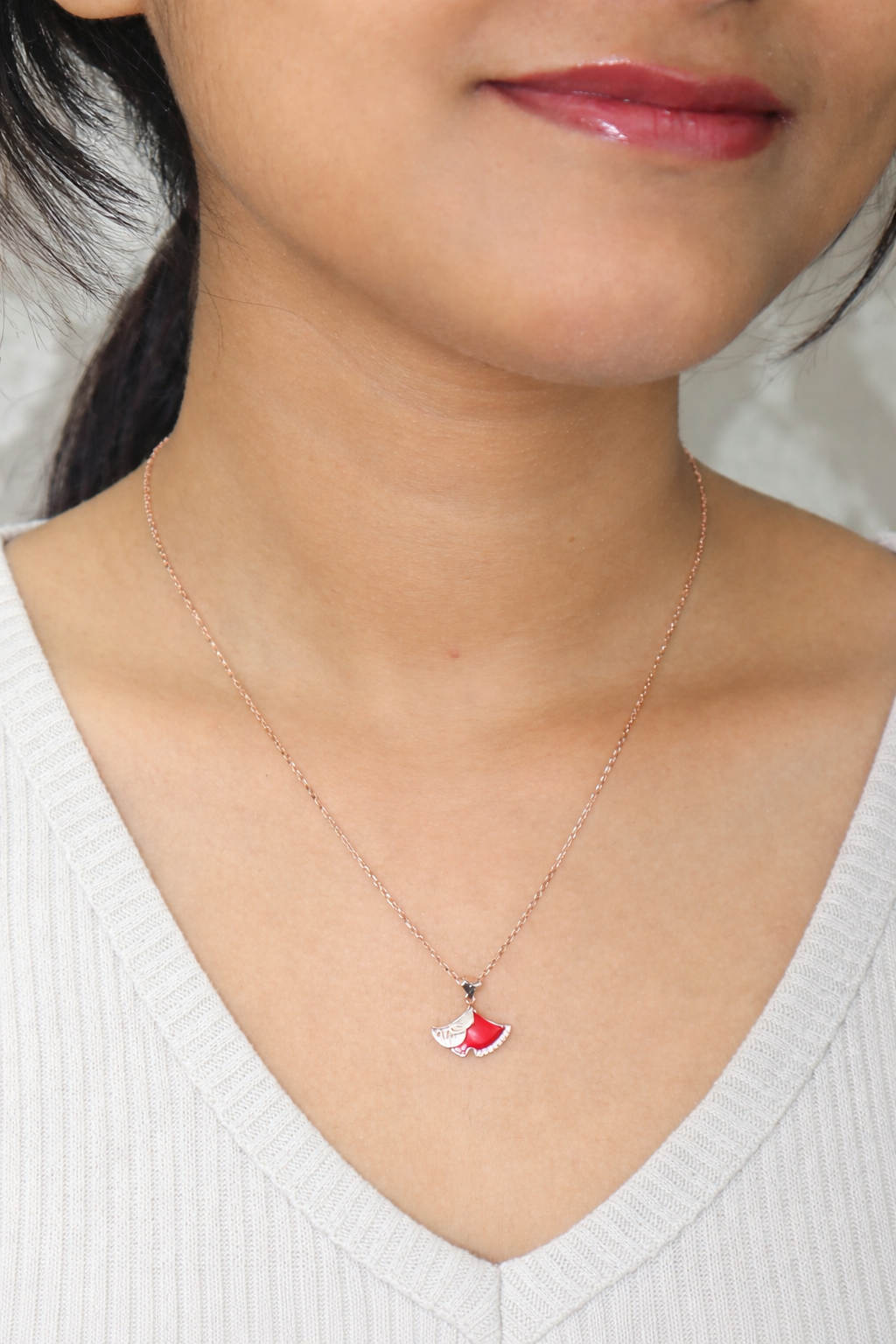Red Dress Charm Necklace – 925 Sterling Silver (Rose Gold Plated)
