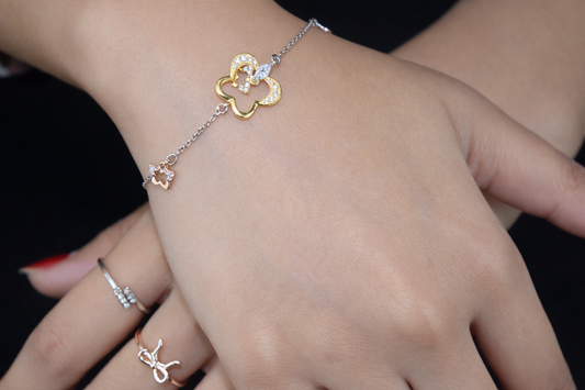 Floral Charm 925 Sterling Silver Bracelet