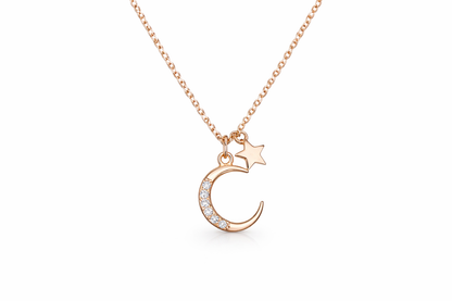 Celestial Moon & Stars Necklace – 925 Sterling Silver (Rose Gold Plated)
