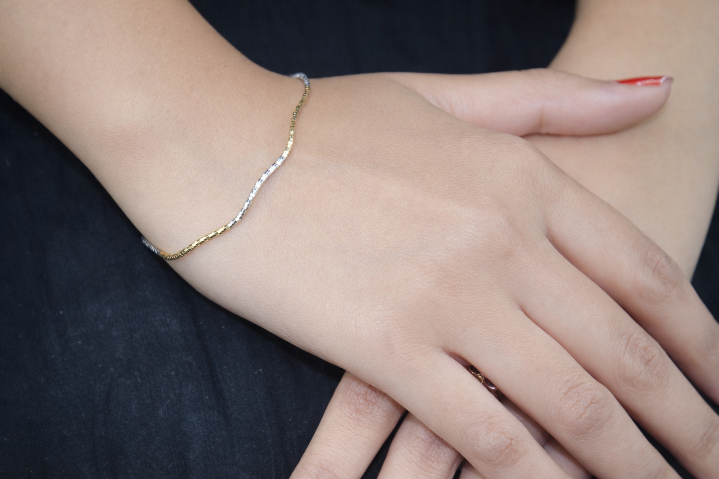 Two-Tone Wave 925 Sterling Silver Bracelet