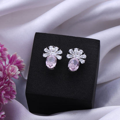 Pink Radiance Floral CZ Earrings