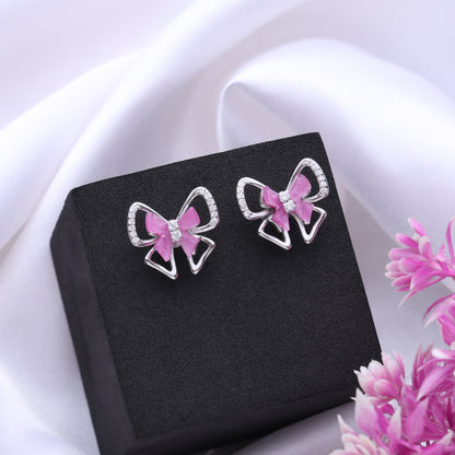 Pink Butterfly CZ Pendant Set in 925 Sterling Silver