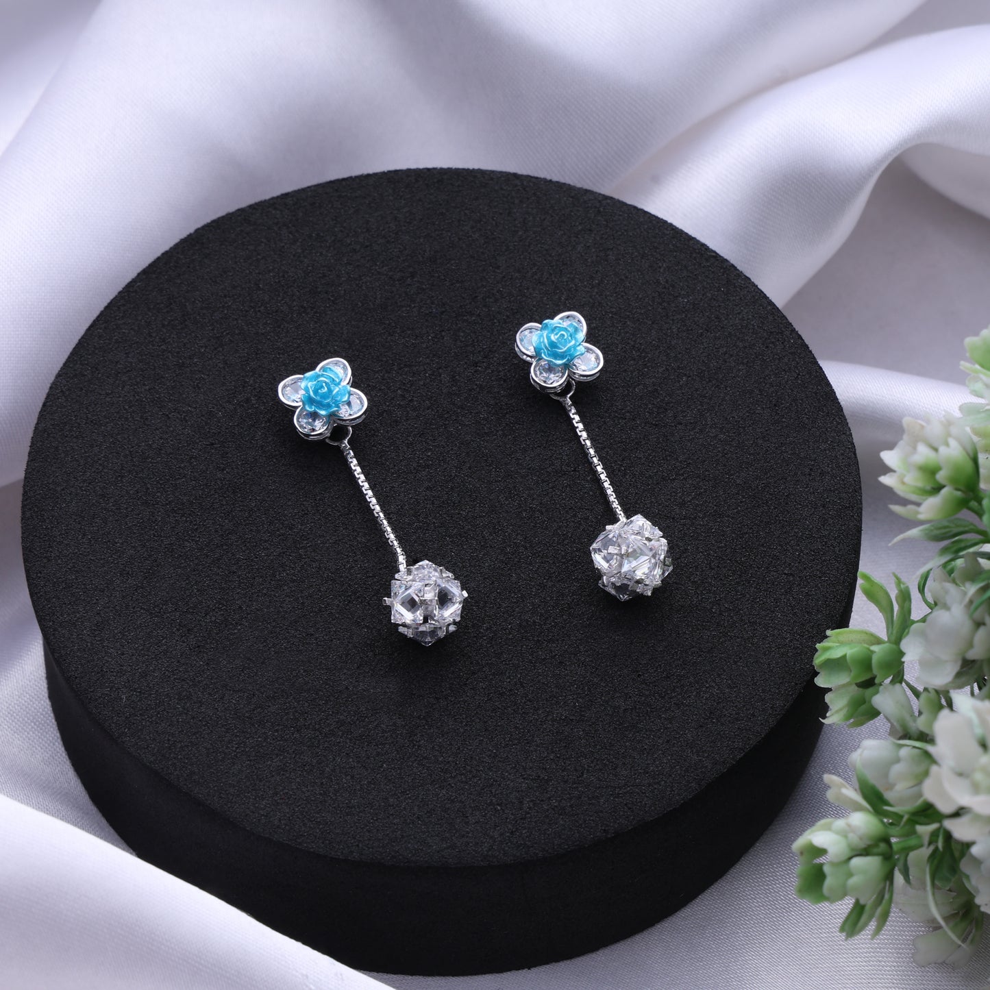 Aqua Bloom Drop Pendant & Earring Set in 925 Sterling Silver