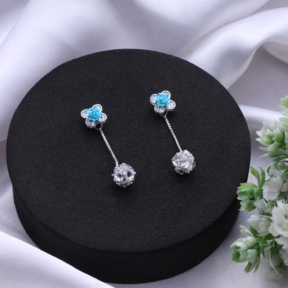 Aqua Bloom Drop Pendant & Earring Set in 925 Sterling Silver