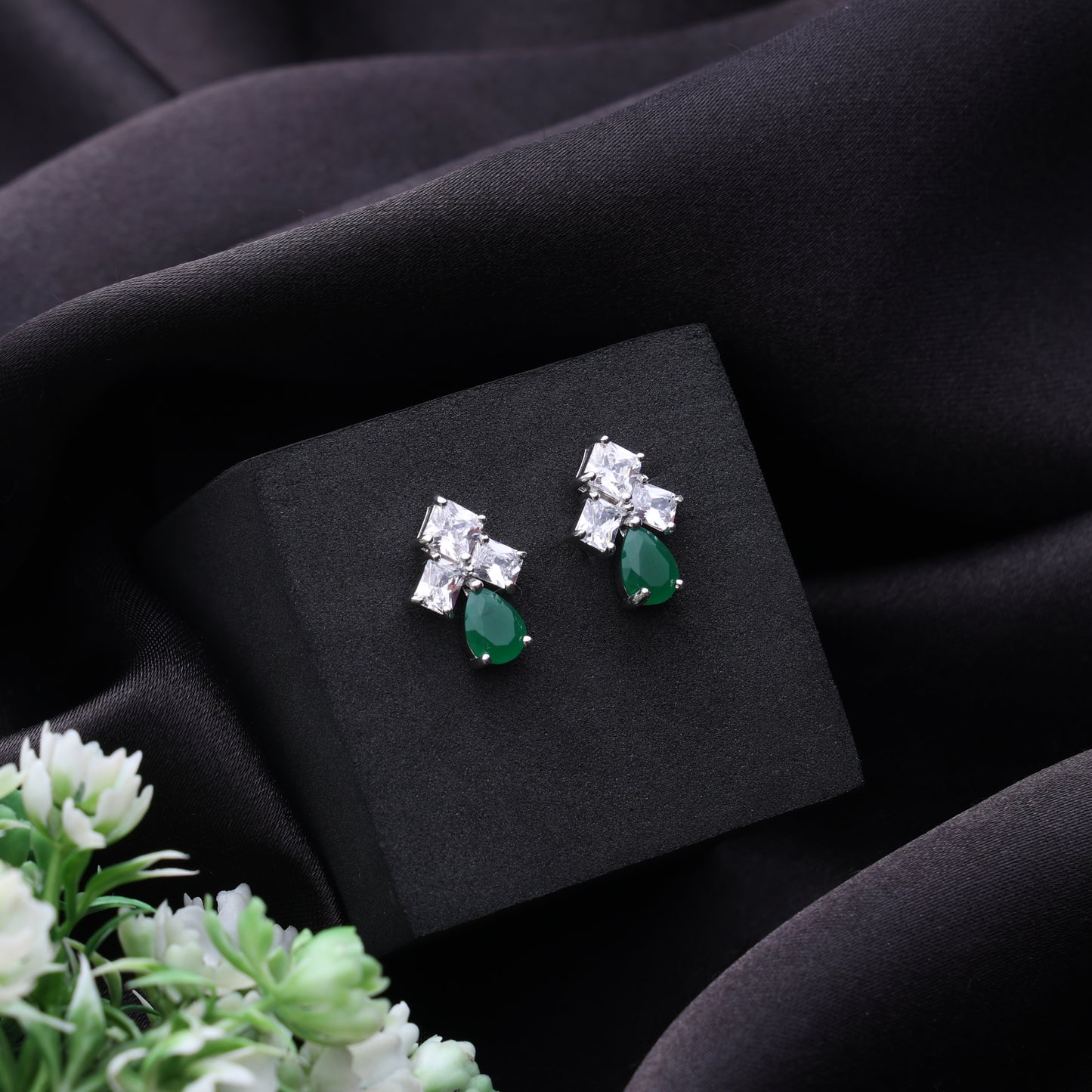 Emerald Drop Sparkle Stud Earrings