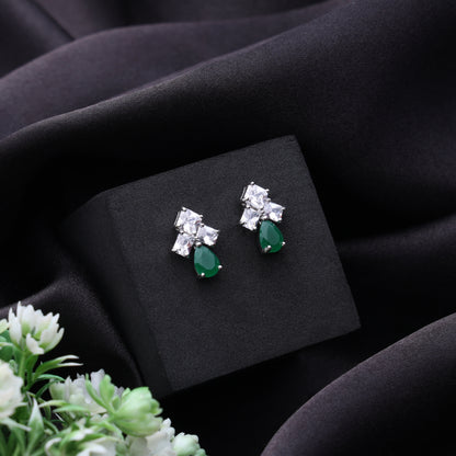Emerald Drop Sparkle Stud Earrings