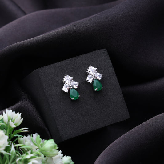 Emerald Drop Sparkle Stud Earrings