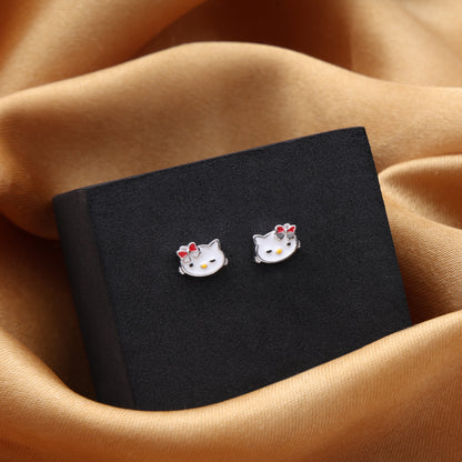 Hello Kitty Charm – 925 Sterling Silver Necklace & Earrings Set