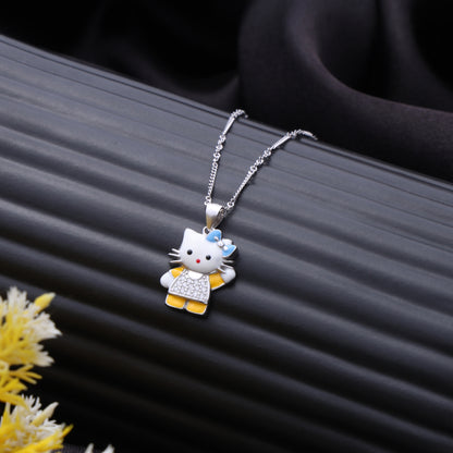 Hello Kitty CZ Charm Pendant Necklace in 925 Sterling Silver