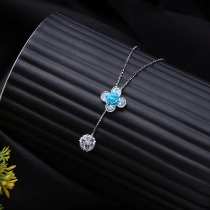 Aqua Bloom Drop Pendant & Earring Set in 925 Sterling Silver
