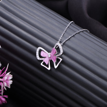 Pink Butterfly CZ Pendant Set in 925 Sterling Silver