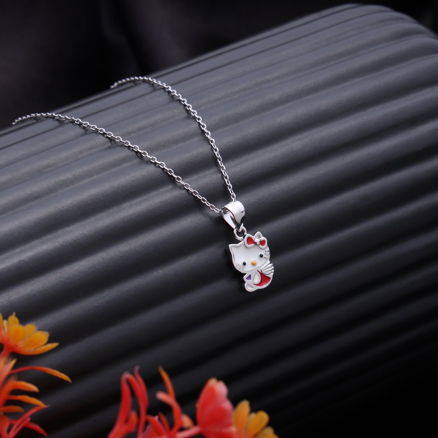 Lucky Cat Charm Pendant Necklace in 925 Sterling Silver