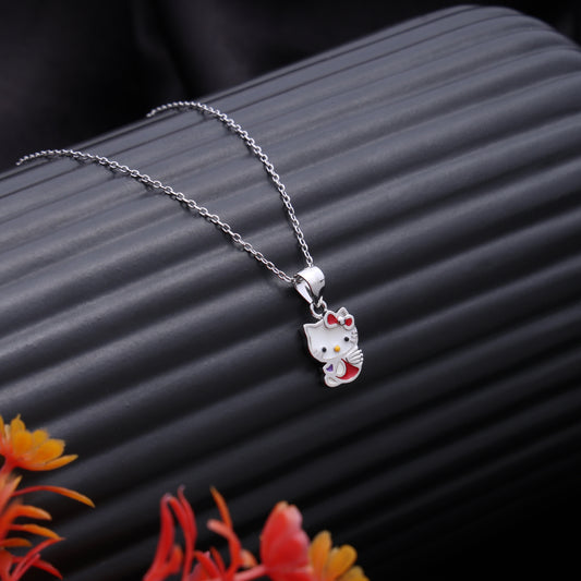Lucky Cat Charm Pendant Necklace in 925 Sterling Silver
