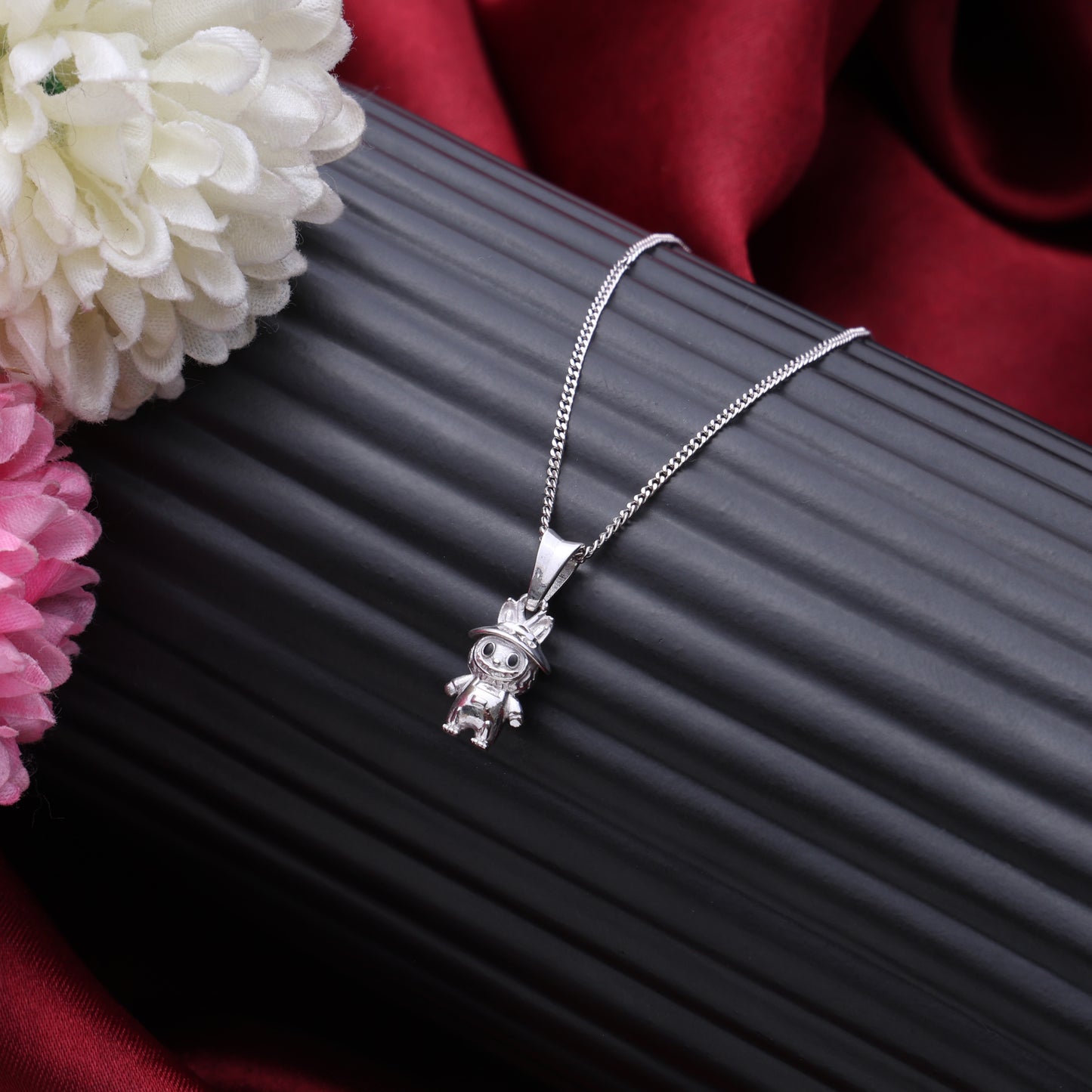 Labubu-Inspired Character Pendant Necklace in 925 Sterling Silver-20mm snake chain