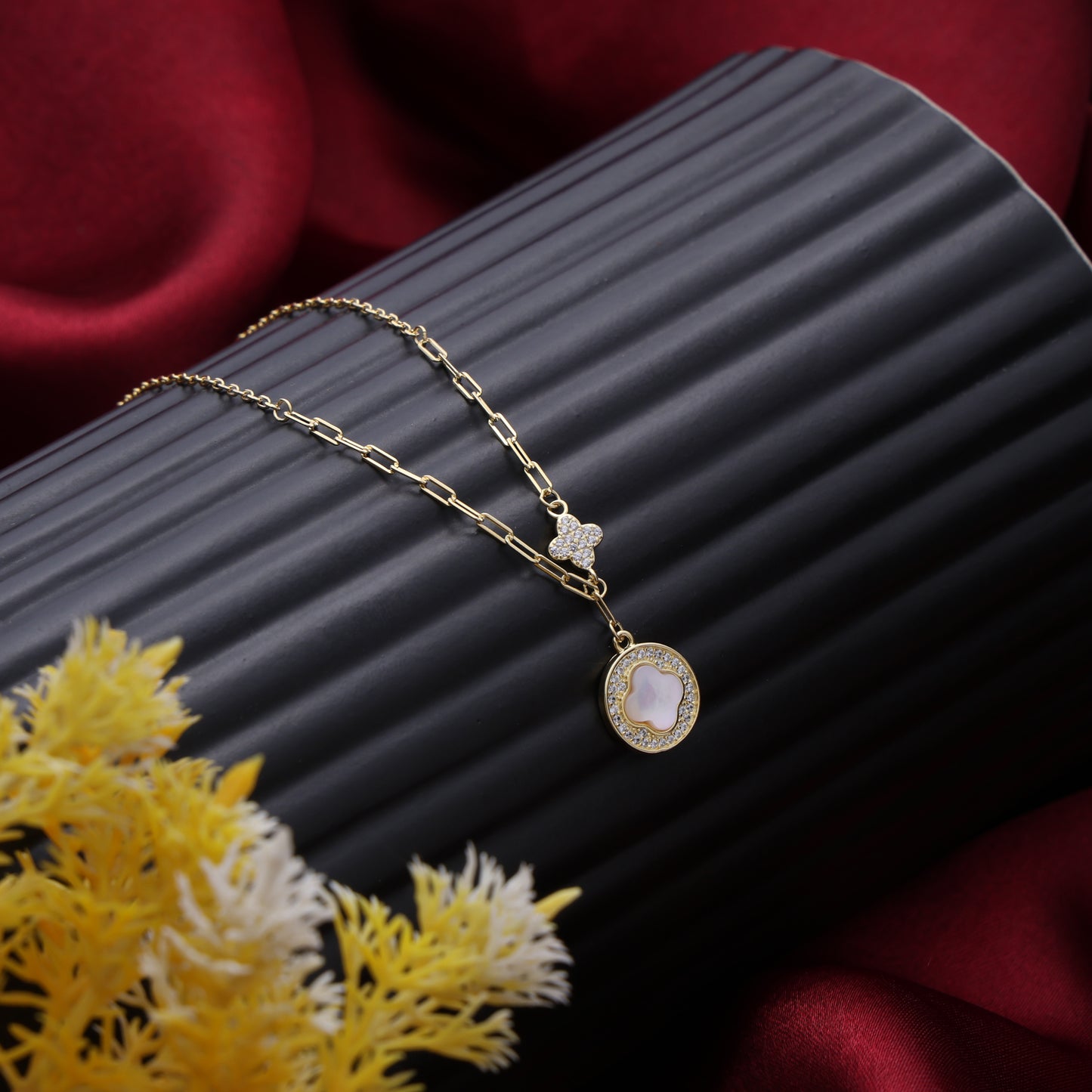 Golden Clover Charm Necklace in 925 Sterling Silver