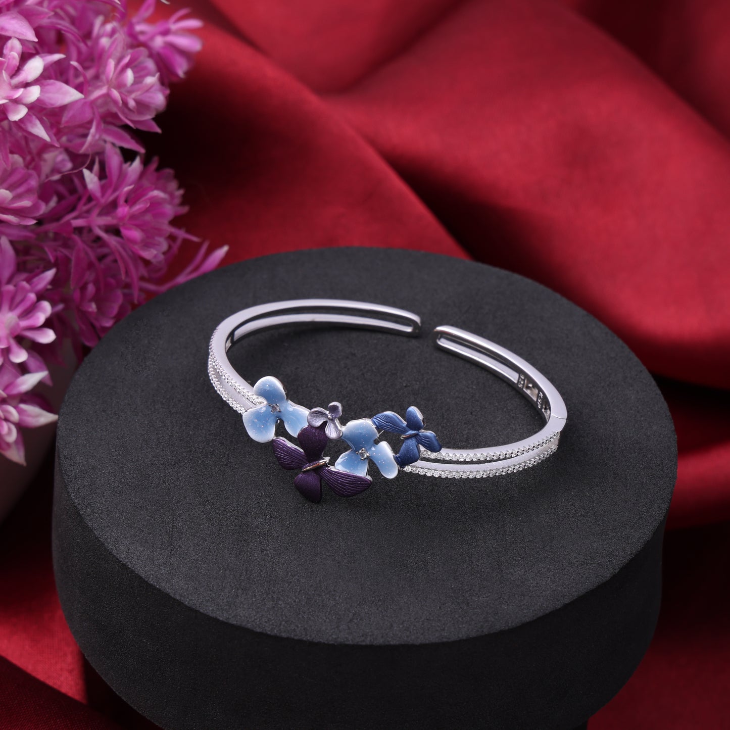 Butterfly Bloom Cuff – 925 Sterling Silver CZ Floral Bracelet