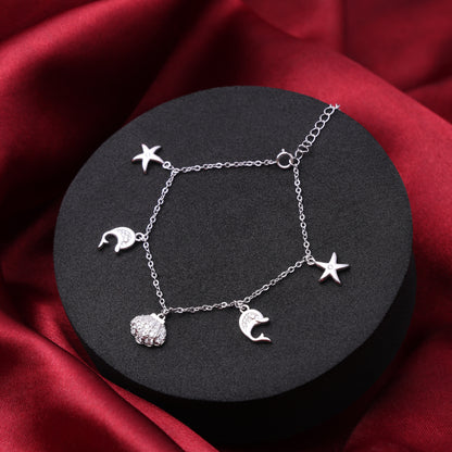 Ocean Whispers Dolphin Charm Bracelet – 925 Sterling Silver CZ Bracelet