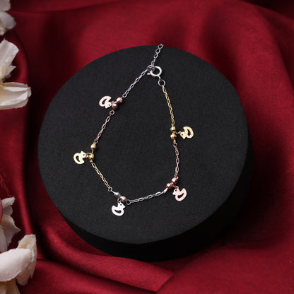 Trio Charm Bracelet – 925 Sterling Silver Multi-Tone Chain Bracelet