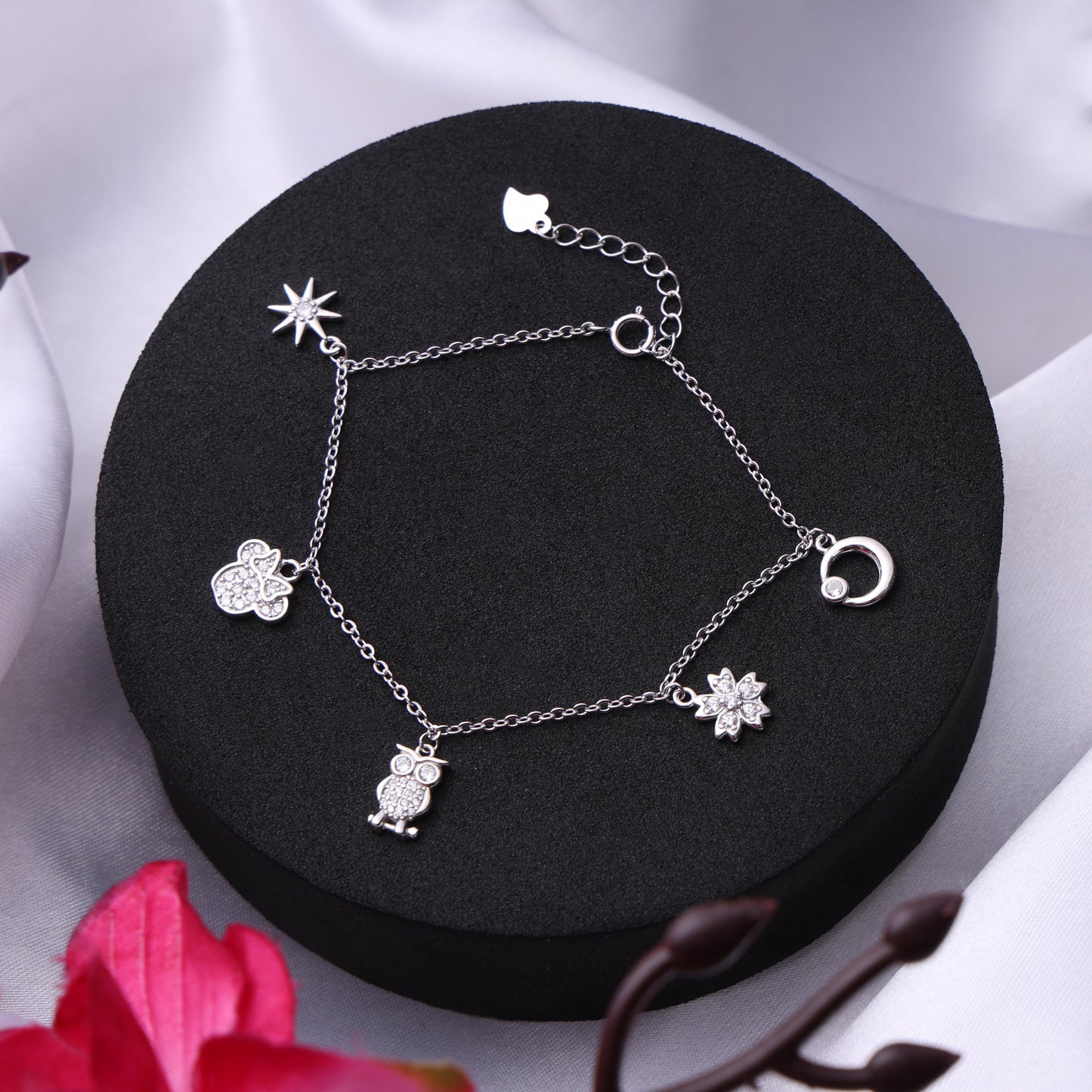 Celestial Charm Bracelet – 925 Sterling Silver CZ Dangling Bracelet