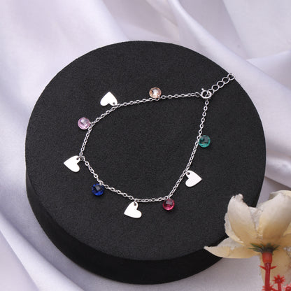 Rainbow Heart Charm Silver Bracelet