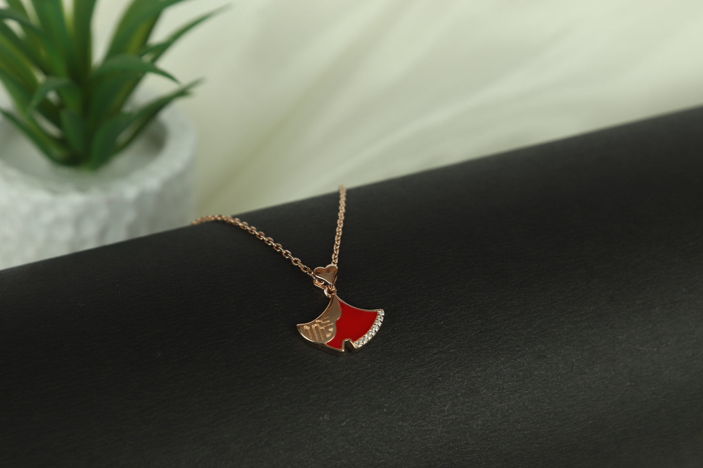 Red Dress Charm Necklace – 925 Sterling Silver (Rose Gold Plated)