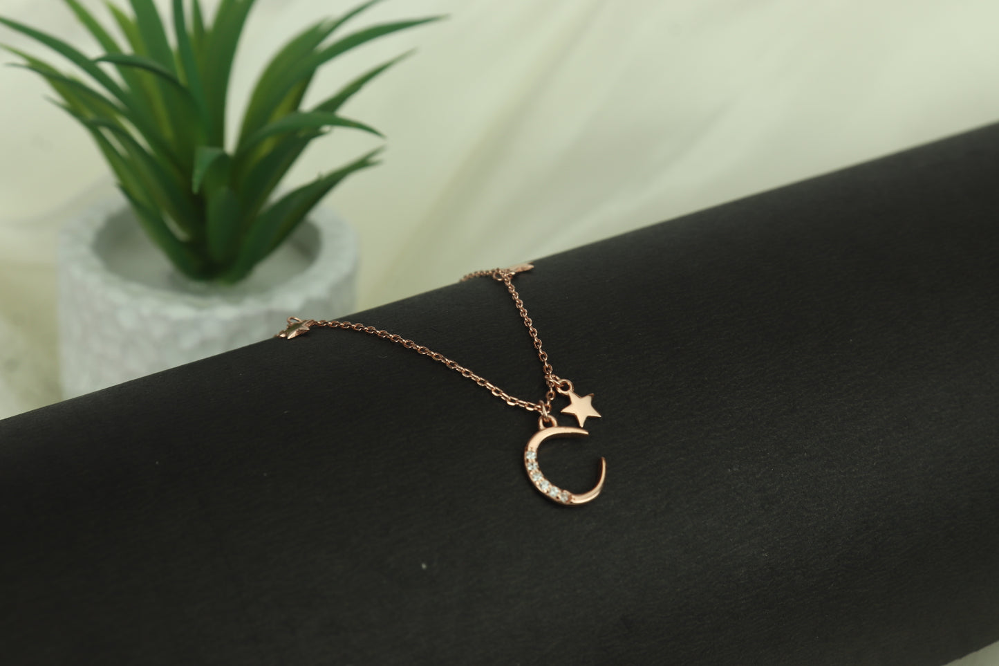 Celestial Moon & Stars Necklace – 925 Sterling Silver (Rose Gold Plated)