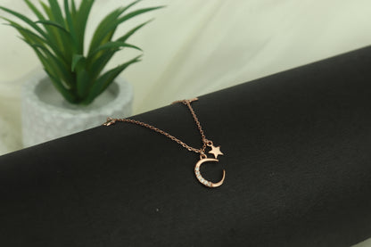 Celestial Moon & Stars Necklace – 925 Sterling Silver (Rose Gold Plated)
