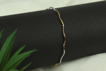 Wave Line 925 Sterling Silver Bracelet (tri-color finish in silver, gold, and rose tones)