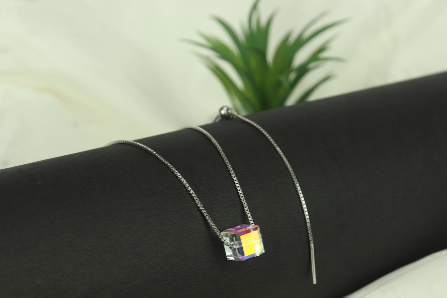 Iridescent Cube Pendant Necklace in 925 Silver