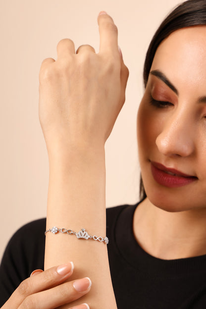 Crowned Infinity Bracelet – 925 Sterling Silver CZ Chain Bracelet