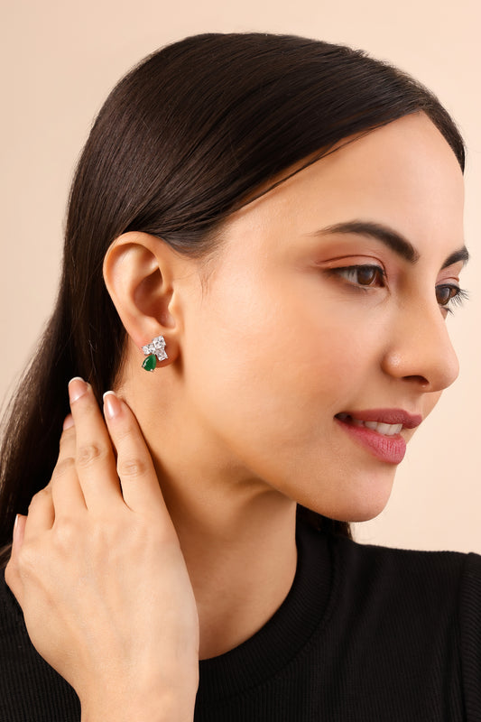 Emerald Drop Sparkle Stud Earrings