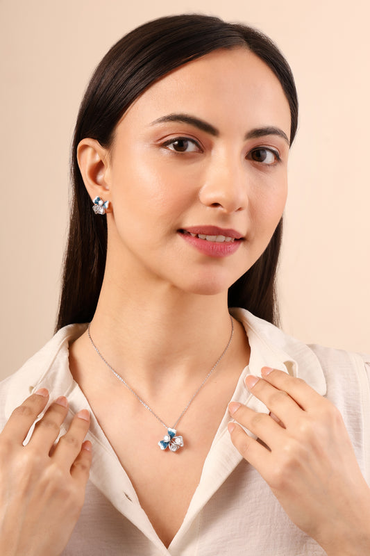 Blue Blossom Pendant & Earring Set in 925 Sterling Silver