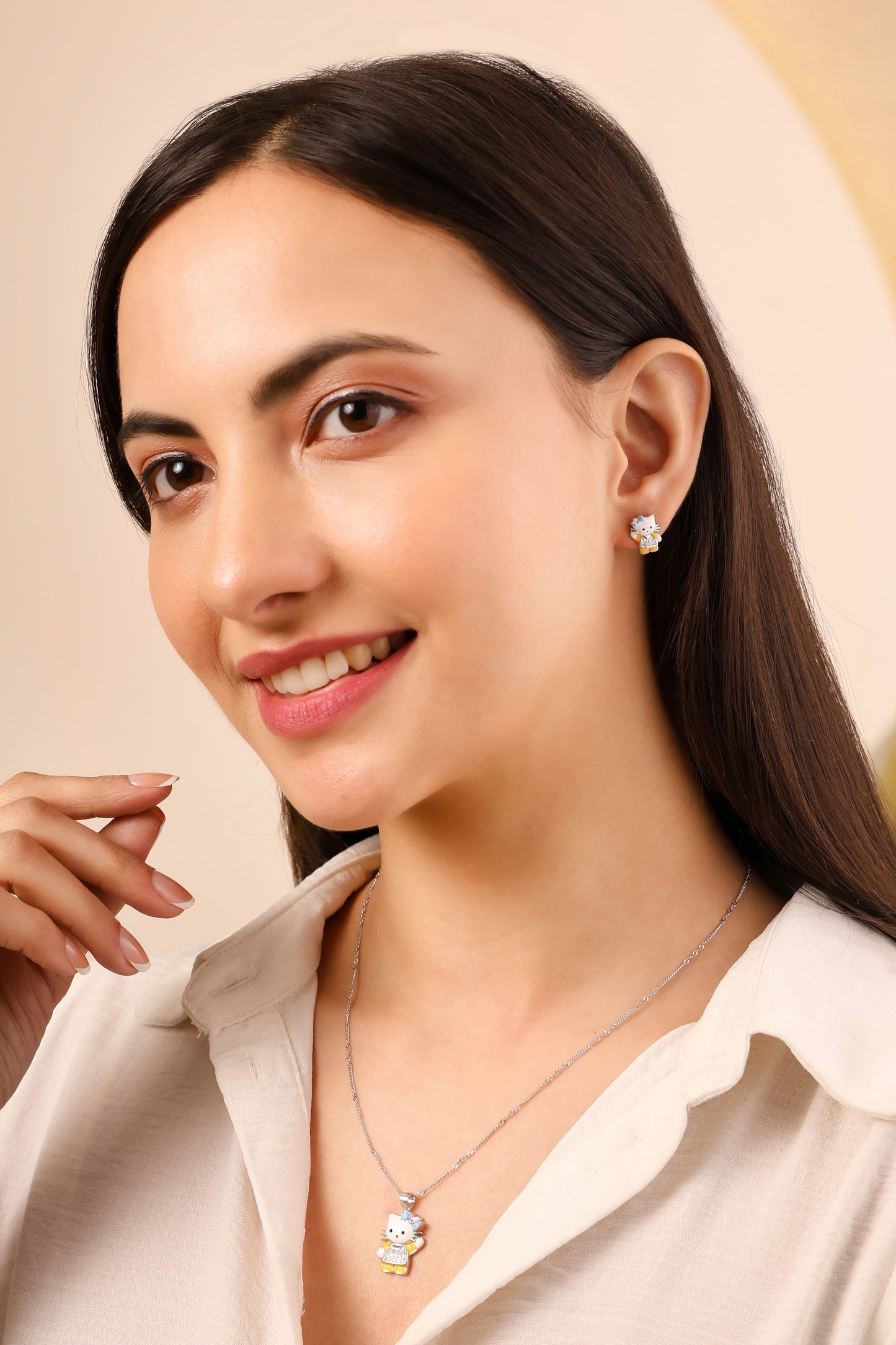 Hello Kitty CZ Charm Pendant Necklace in 925 Sterling Silver