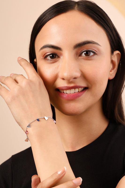 Rainbow Heart Charm Silver Bracelet