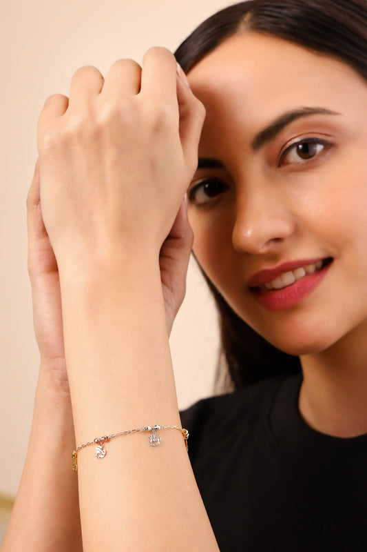 Trio Charm Bracelet – 925 Sterling Silver Multi-Tone Chain Bracelet